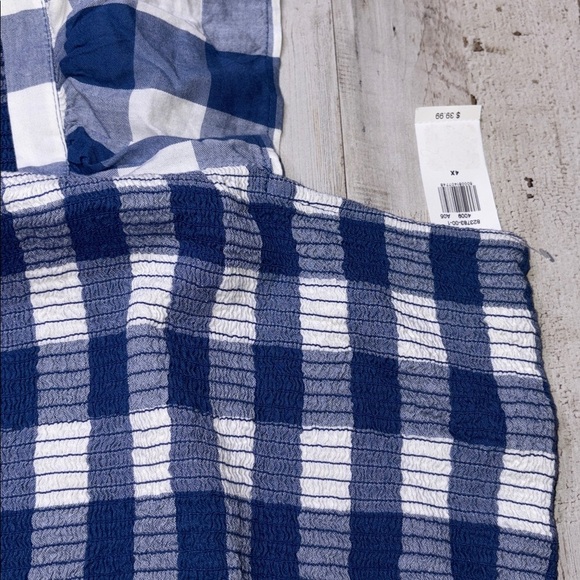 Old Navy Smocked Fit & Flare Mini Dress Plus Size 4X Flutter Sleeve Gingham Blue - Picture 9 of 15